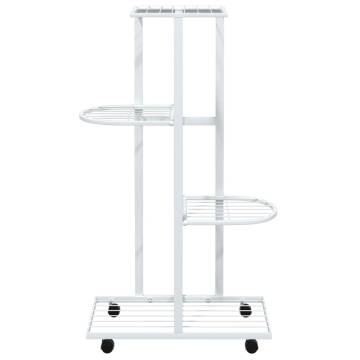 4-Floor Flower Stand with Wheels 44x23x80 cm White Iron