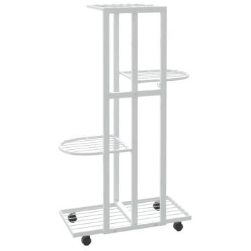 4-Floor Flower Stand with Wheels 44x23x80 cm White Iron