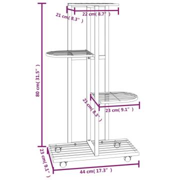 4-Floor Flower Stand with Wheels 44x23x80 cm White Iron