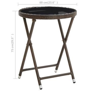 Tea Table Brown 60 cm Poly Rattan and Tempered Glass