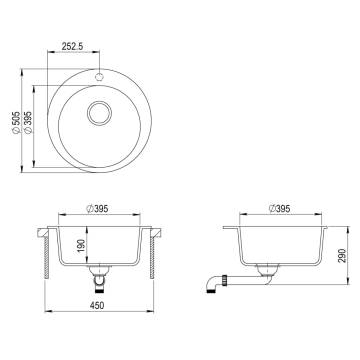 Granite Kitchen Sink Single Basin Round Grey