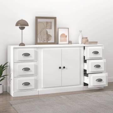 Sideboards 3 pcs White Engineered Wood