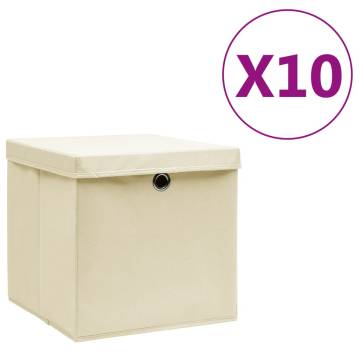 Storage Boxes with Covers 10 pcs 28x28x28 cm Cream