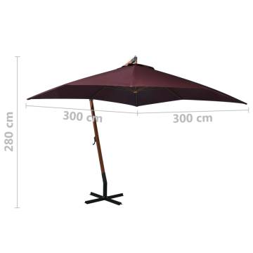 Hanging Parasol with Pole Bordeaux Red 3x3 m Solid Fir Wood