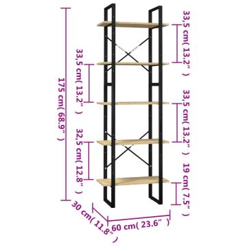 5-Tier Book Cabinet 60x30x175 cm Pinewood