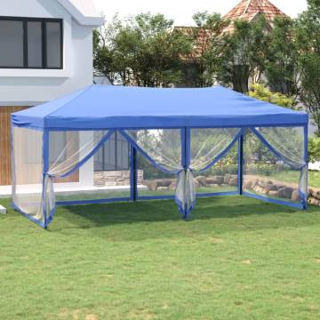 Folding Party Tent with Sidewalls Blue 3x6 m