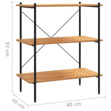 3-Tier Shelving Unit Black and Oak 80x40x92 cm