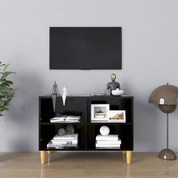 TV Cabinet with Solid Wood Legs Black 69.5x30x50 cm