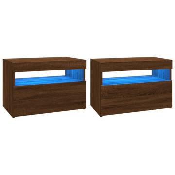 TV Cabinets 2 pcs with LED Lights Brown Oak 60x35x40 cm