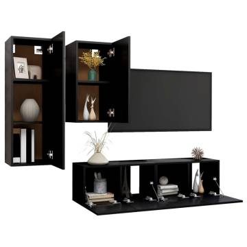 4 Piece TV Cabinet Set Black Engineered Wood