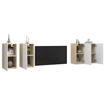 TV Cabinets 4 pcs White and Sonoma Oak 30.5x30x60 cm Engineered Wood