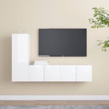 3 Piece TV Cabinet Set High Gloss White Engineered Wood