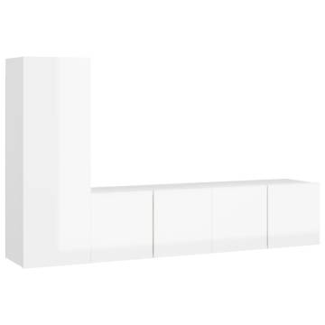 3 Piece TV Cabinet Set High Gloss White Engineered Wood