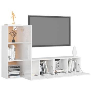 3 Piece TV Cabinet Set High Gloss White Engineered Wood