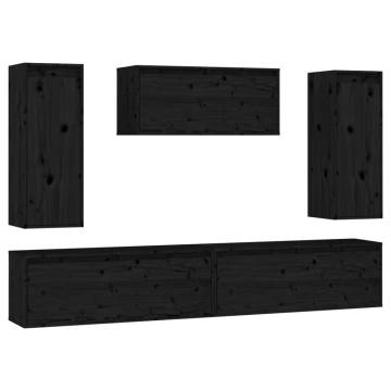 TV Cabinets 5 pcs Black Solid Wood Pine