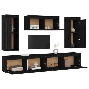 TV Cabinets 5 pcs Black Solid Wood Pine