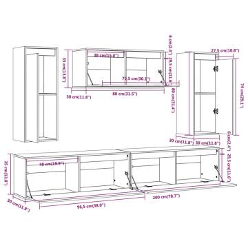 TV Cabinets 5 pcs Black Solid Wood Pine