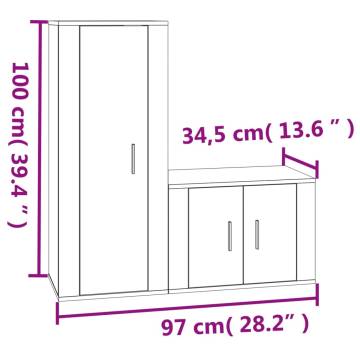 2 Piece TV Cabinet Set White Engineered Wood