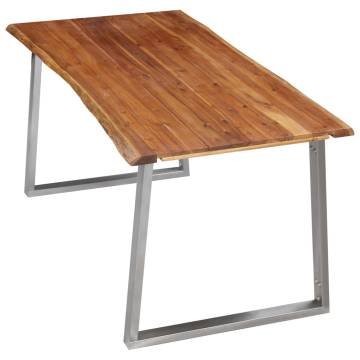 Dining Table 160x80x75 cm Solid Acacia Wood and Stainless Steel