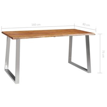 Dining Table 160x80x75 cm Solid Acacia Wood and Stainless Steel