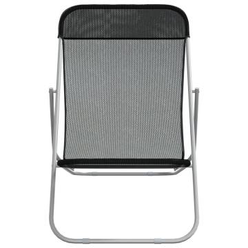 Folding Beach Chairs 2 pcs Black Textilene&Powder-coated Steel