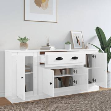 Sideboards 3 pcs High Gloss White Engineered Wood