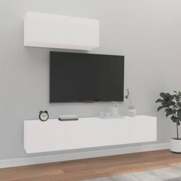 3 Piece TV Cabinet Set White Engineered Wood