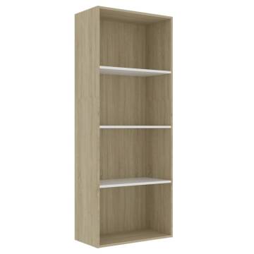 4-Tier Book Cabinet White and Sonoma Oak 60x30x151.5 cm Engineered Wood