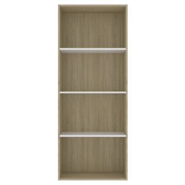 4-Tier Book Cabinet White and Sonoma Oak 60x30x151.5 cm Engineered Wood