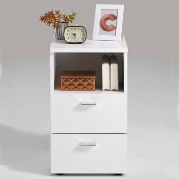 FMD Bedside Cabinet with 2 Drawers and Open Shelf White