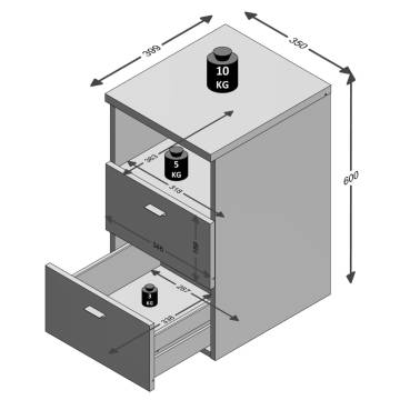 FMD Bedside Cabinet with 2 Drawers and Open Shelf White