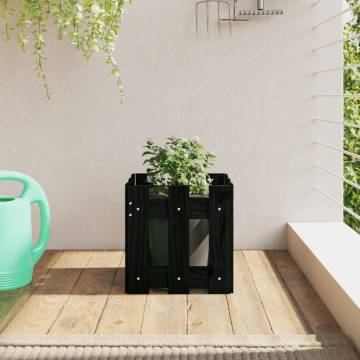 Garden Planter with Fence Design Black 30x30x30 cm Solid Wood Pine