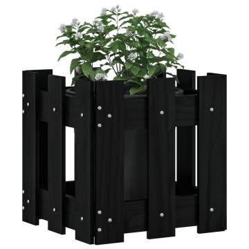 Garden Planter with Fence Design Black 30x30x30 cm Solid Wood Pine