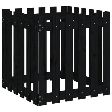 Garden Planter with Fence Design Black 60x60x60 cm Solid Wood Pine