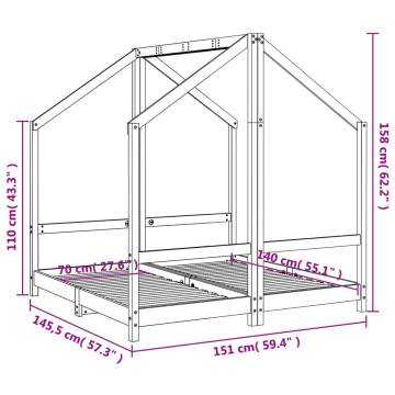 Kids Bed Frame 2x(70x140) cm Solid Wood Pine