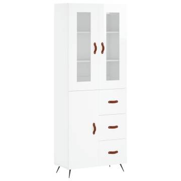 Highboard High Gloss White 69.5x34x180 cm Engineered Wood