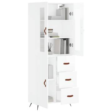 Highboard High Gloss White 69.5x34x180 cm Engineered Wood