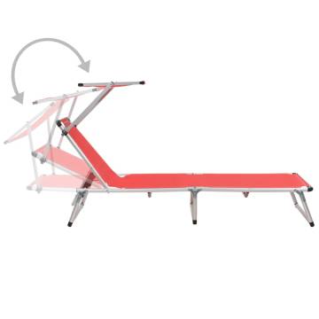 Folding Sun Lounger with Roof Aluminium and Textilene Red