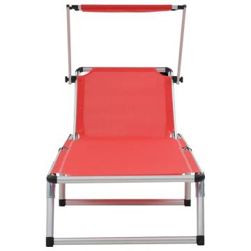 Folding Sun Lounger with Roof Aluminium and Textilene Red