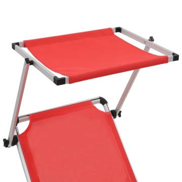 Folding Sun Lounger with Roof Aluminium and Textilene Red