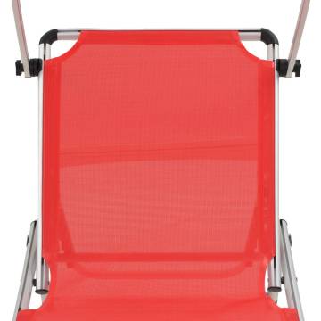 Folding Sun Lounger with Roof Aluminium and Textilene Red