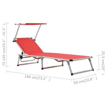 Folding Sun Lounger with Roof Aluminium and Textilene Red