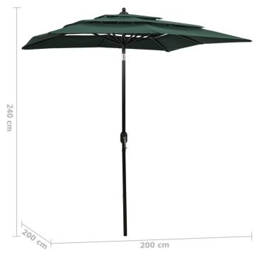 3-Tier Parasol with Aluminium Pole Green 2x2 m