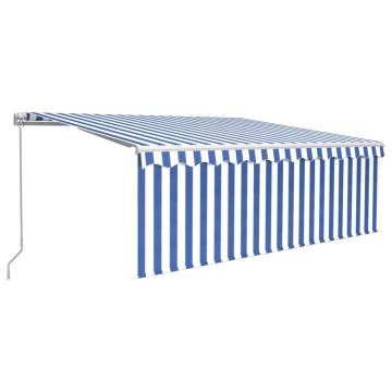 Manual Retractable Awning with Blind&LED 4x3m Blue&White