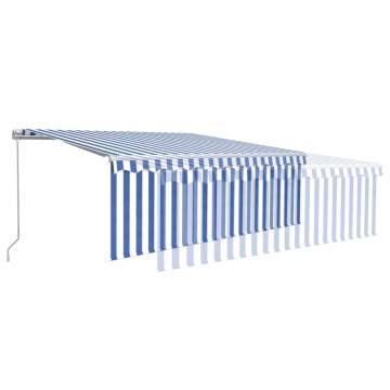 Manual Retractable Awning with Blind&LED 4x3m Blue&White