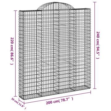 Arched Gabion Baskets 2 pcs 200x30x220/240 cm Galvanised Iron