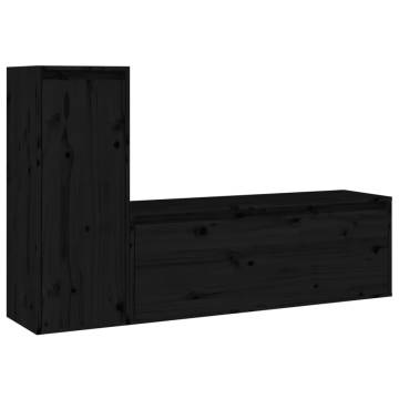 TV Cabinets 2 pcs Black Solid Wood Pine