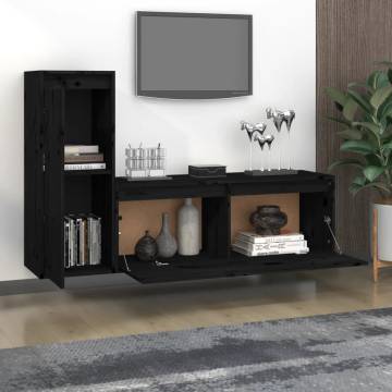 TV Cabinets 2 pcs Black Solid Wood Pine