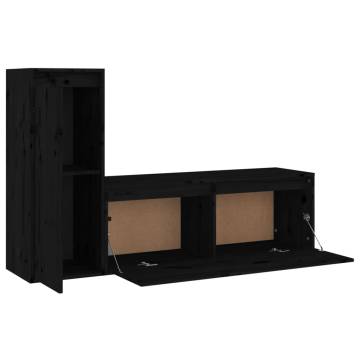 TV Cabinets 2 pcs Black Solid Wood Pine