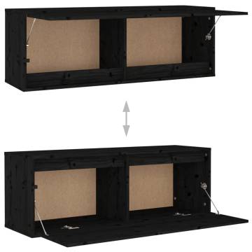 TV Cabinets 2 pcs Black Solid Wood Pine